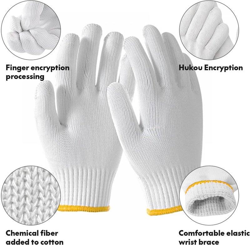 PLWJK Unisex white cotton polyester knitted safety gloves,suitable for gardening,warehouse,cooking work-12/36/240 pairs - Image 5